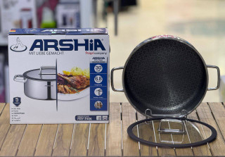 ماهی تابه دو دسته 30سانت استیل کف لیزری عرشیا مدل 3342