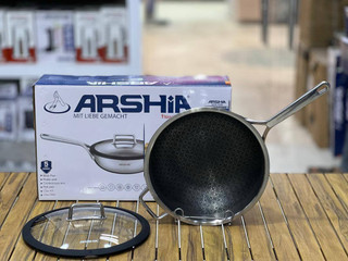 ماهی تابه ووک 30سانت استیل کف لیزری عرشیامدل3168